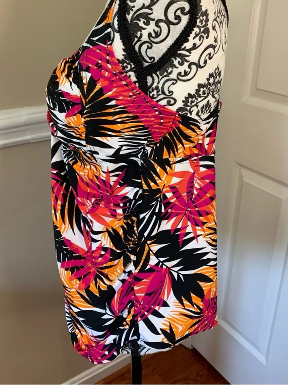 Tropical Print Tank Dress in Pink & Orange